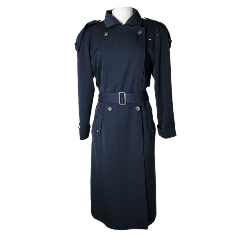 Evan-Picone Coat Double Breasted 100% Wool Trench Black Size L - Picture 3 of 16